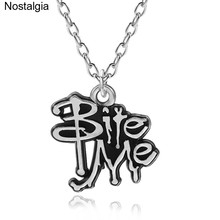 Nostalgia Bite Me The Vampire Diaries Message Word Charm Necklace Goth Halloween Jewelry For Man Woman Gift 2024 - buy cheap