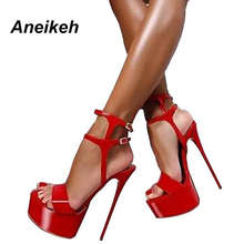 Aneikeh-Sandalias de tacón alto extremo para mujer, zapatos de tacón alto extremo a la moda, con punta abierta, Sexy, de 16CM, con hebilla de Gladiador y correa 2024 - compra barato