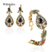 2 Pcs/lot Vintage Bohemian Jewelry Sets Ethnic Colorful Stone Crystal Bracelet Earrings For Women Gold Indian Accessories 2024 - buy cheap