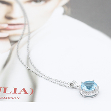 Pingente redondo de prata esterlina 925 com zircônio cúbico azul, colar romântico para mulheres, joias estilosas para casamento 2024 - compre barato