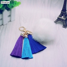 New Tassel Fur Key Chain - 8cm POM POM Car Keychain With 3 Tassels Fur Pompom Bag Key Ring Pendant Jewelry #16010 2024 - buy cheap