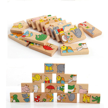 15pcs/Set Baby Animals Domino Building Blocks Cartoon Wooden Blocks Montessori Intelligence Toy for Children New Year Gift 2024 - buy cheap