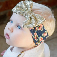 Faixa de cabeça infantil brilhante, turbante com nó, floral, bo, faixa de cabelo, acessórios para meninas, novo, 2016 2024 - compre barato