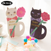 1pcs Cute cat flowers Happy birthday Card with envelope Cartoon animal Christmas Greeting Card Birthday thanks Gift Message Card 2024 - buy cheap