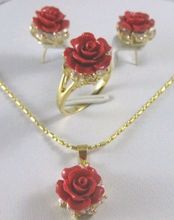 Conjunto de joyería para mujer, set de anillos de flores, bonito rojo claro, rosa Coral, Envío Gratis 2024 - compra barato