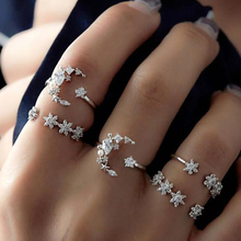 Корейские кольца для женщин, набор колец в форме Луны и звезд, сплав, кристалл, геометрический узор, свадебное обручальное кольцо, ювелирные изделия для вечеринок 2024 - купить недорого