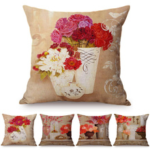 Nordic Vintage Style Chic Flowers Cushion Covers European Retro Noble Vase And Flowers Art Cushion Cover Beige Linen Pillow Case 2024 - buy cheap