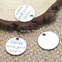 10pcs listen with your heart charm silver tone message charm pendant 20mm 2024 - buy cheap