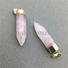 My0330 pingente de ponta facetada quartz de cristal rosa com tampa e bola de cor ouro puro, colar com pingente de colar 2024 - compre barato