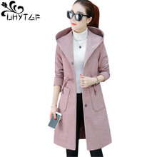 Uhytgf casaco de lã feminino com capuz, longo, elegante, casual, outono inverno, tamanho 93, plus size 2024 - compre barato
