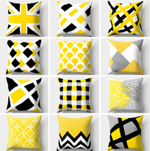 Yellow Grey Geometric Cushion Cover Home Decor Velvet Pillow Cover For Sofa 45*45cm Decorative Chevron Pillows Case Pillowsham 2024 - buy cheap