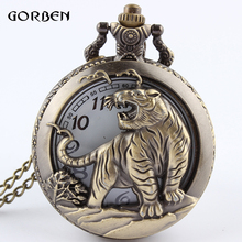 Chinese Zodiac Bronze Tiger Hollow Case Quartz Pocket Watch Necklace Chain Pendant Womens Men Watches Gifts Relogio De Bolso 2024 - buy cheap