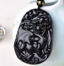 Drop Shipping Beautiful Handwork Natural Black Obsidian Carved Chinese Kylin Amulet Lucky Pendant + Beads Necklace Jewelry 2024 - buy cheap