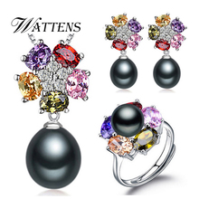 WATTENS flores conjuntos de joyas de perlas naturales de agua dulce conjunto de joyería para mujer de Plata de Ley 925 colgante, collar, pendientes, anillo 2024 - compra barato