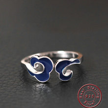 Anel de prata esterlina 925 artesanal amxiu, anel de esmalte azul, nuvem, ajustável, anel aberto para mulheres, meninas, acessórios, joia s925 2024 - compre barato