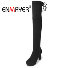 ENMAYER Suede Women Over-the-Knee boots Winter Fashion Shoes Long Boots Super High heels Round toe Spike heels Shoes Women CR964 2024 - buy cheap