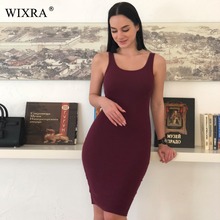 WIXRA Basic Vest Dress Women High Stretch Ribbed Knit Dress Summer 2018 Solid Brief Casual Dress Bodycon Pencil Midi Day Dresses 2024 - buy cheap