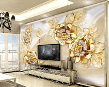 Papel de parede beibehand 3d luxo, flor dourada, joia, plano de fundo da tv, decoração de casa, sala de estar, quarto, papel de parede 3d 2024 - compre barato