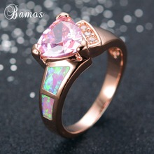Bamos Luxury Pink Fire Opal & Zircon Promise Ring Fashion Rose Gold Filled Wedding Rings For Women Unique Geometric Jewelry 2024 - buy cheap