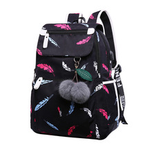 Feather Printing Laptop Backpack School Backpack For Girls Bookbag College Bags Water Resistant Travel Daypack USB Charging Port 2024 - buy cheap