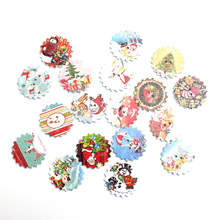 50pcs 24mm Flower Christmas Wooden Buttons For Clothes Needlework Scrapbooking Crafts Diy Sewing Accessories Wood Decoration 2024 - buy cheap