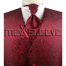 new arrival formal wear red floral  waistcoat (waistcoat+ascot tie+cufflinks+handkerchief) 2024 - buy cheap