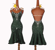 Shiny Rhinestone Latin Dance Dresses For Women Deep Green Sexy Rumba Tassel Skirt Evening Dress Ballroom Competition Clothing 2024 - buy cheap