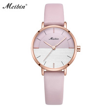 Meibin 2018 relógio de pulso de couro genuíno feminino, relógio de quartzo casual para mulheres 2024 - compre barato