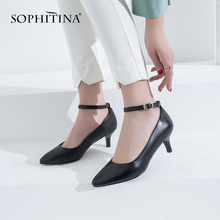 SOPHITINA Sexy Pointed Toe High Heel Women Pumps Fashion Genuine Leather Thin Heel Shoes Basic Buckle Strap Ladies Pumps SO209 2024 - buy cheap