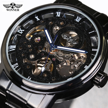 Reloj de lujo de marca Winner para hombre, reloj mecánico automático de acero negro clásico con mecanismo a la vista, regalo erkek kol saati, 2016 2024 - compra barato