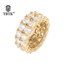 TBTK Two Row Ring Vacuum Paved Bling Iced Out Zircon Crystal Luxury Jewelry 7mm Width Ring Punk Style for Man Lover Gift Trendy 2024 - buy cheap