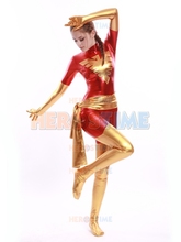 Free Shipping Red and Golden Xmen Dark Phoenix Superhero Costume Zentai Shiny Metallic Cosplay Costume 2024 - buy cheap