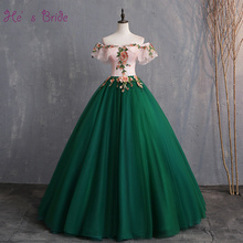 He's Bride Appliques Boat Neck Lace Up Back Floor-Length Ball Gown Green Luxury Wedding Dress Bridal Dresses Vestido De Novia 2024 - buy cheap