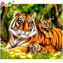 Dpf 5d totalmente redondo pintura diamante tigre família presente diy bordado cubo mágico ponto cruz artesanato mosaico decoração de casa 2024 - compre barato