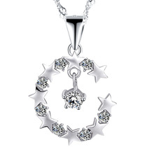 Charms Fashion 925 Sterling Silver Cubic Zirconia CZ Crystal  Moon Shape Pendant Necklace Women Best Gift Fast Shipping 2024 - buy cheap