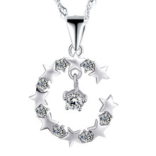 Colgante de plata de ley 925 para mujer, colgante de circonia cúbica de cristal con forma de Luna, el mejor regalo, envío rápido 2024 - compra barato