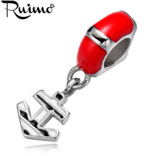 RUIMO 316l Stainless Steel Enamel Red Anchor European Big Hole Spacer Beads Charms For Bracelet Jewelry Making 2024 - buy cheap