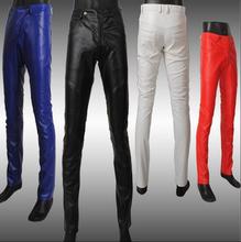 2020 mens tight leather pants male slim skinny pant mens leather pants men's clothing casual leather trousers fashion red blue 2024 - buy cheap