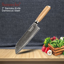Sunnecko, faca profissional de 7 polegadas, faca damasucs santoku, lâmina de aço vg10 japonesa, cabo de madeira original, facas de cozinha para corte de chef 2024 - compre barato