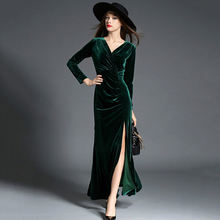 Robe Longue Femme Soiree Ladies Winter Dress Women Long Sleeve Vintage Green Red Velvet Dress Sexy Evening Party Dresses Maxi 2024 - buy cheap