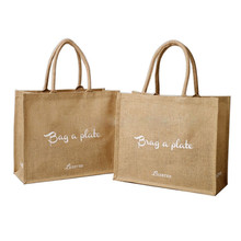 Wholesale 100Pcs/Lot Custom Printed Logo Reusable Hessian Jute Shopping Bags with Handles Burlap Linen Grocery Tote Bag for Ads 2024 - buy cheap