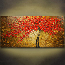 Unframed Panel Wall Art Palette Knife Hand Painted Red Tree Flower Oil Painting On Canvas Wall Pictures Painting For Living Room 2024 - buy cheap