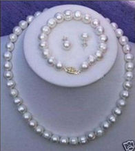 Conjunto de brincos e colar de pérola de água doce branca, 9-10mm, conjunto de joias femininas para banquete, atacado e varejo 2024 - compre barato