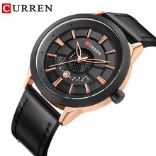 CURREN-Reloj de pulsera de cuero negro para hombre, cronógrafo informal de cuarzo, resistente al agua, con calendario, estilo militar, a la moda, 2019 2024 - compra barato