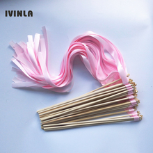 50pcs/lot pink wedding  wands wedding ribbon stick with gold bell for wedding decoration 2024 - buy cheap