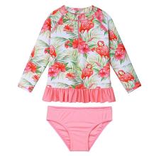 BAOHULU traje de baño de dibujos animados para niñas, traje de baño de manga larga Flamigo para niñas, conjunto de protección contra sarpullidos para niñas, ropa de playa UPF 50 + protección solar 2024 - compra barato