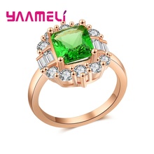 Top Quality Rose Gold Color Created Green Crystal Finger Rings Elegant Brand 925 Sterling Silver Jewelry CZ Austrian Crystal 2024 - buy cheap
