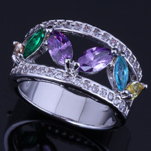 Divine Multigem Multicolor Purple Cubic Zirconia White CZ Silver Plated Ring V0603 2024 - buy cheap