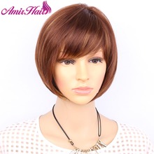 Aimr Natural Wigs Straight Synthetic Hair Wig Cosplay Short Heat Resistant Bob Blonde Brown  Mixed Color Ombre Pelucas Hairpiece 2024 - buy cheap