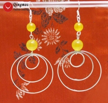 Qingmos Fashion Natural Yellow Jades Earrings for Women with 8-10mm Jades 3 Piece Metal Round Circle Dangle 3.5'' Earring ear618 2024 - buy cheap